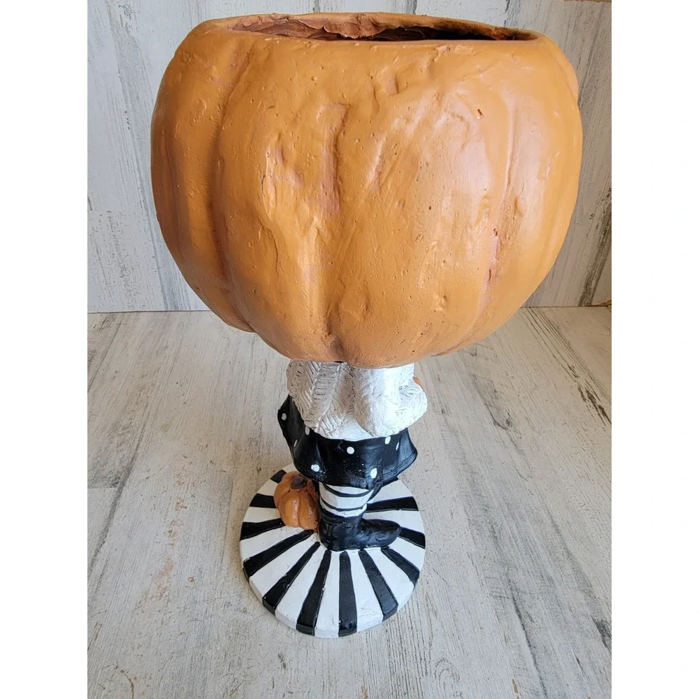 Folk art pumpkin man candy holder head Halloween unique home decor